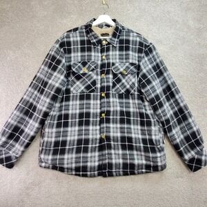 Puwasasa Plaid Sherpa Lined Flannel Shirt Jacket Men's Shacket Large Black White